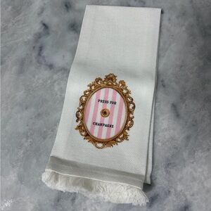 White Decorative Towel with Gold and Pink Design